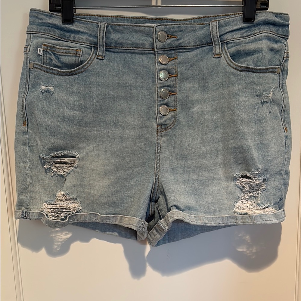 Judy Blue high waist exposed button fly cut off jean shorts in light blue